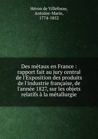 Des m?taux en France : rapport fait au jury central de l'Exposition des produits de l'industrie fran?aise, de l'ann?e 1827, sur les objets relatifs ? la m?tallurgie
