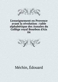 L'enseignement en Provence avant la r?volution : table alphab?tique des Annales du Coll?ge royal Bourbon d'Aix