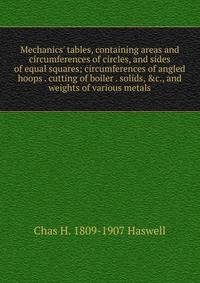 Mechanics' tables, containing areas and circumferences of circles, and sides of equal squares; circumferences of angled hoops . cutting of boiler . solids, &amp;c., and weights of various metals