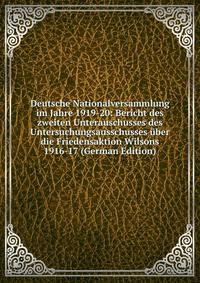 Deutsche Nationalversammlung im Jahre 1919-20: Bericht des zweiten Unterauschusses des Untersuchungsausschusses uber die Friedensaktion Wilsons 1916-17 (German Edition)