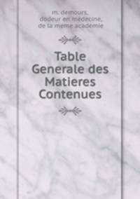 Table Generale des Matieres Contenues