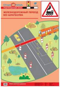 Наглядное пособие. Азбука дорожного движения. Плакат №2. Железнодорожный переезд со шлагбаумом