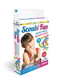 Стильные штучки. Scoubi Fun. Набор для плетения браслетов в коробке: 4 веревочки, 2 застежки, 2 колечка-замочка, 4 подвески, станок-пуговка арт. 0...