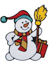 Наклейка на окно СНЕГОВИК с метлой 13х16см (Разноцветн)