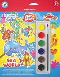 Игровой 3D пазл для раскрашивания Artberry/Sea World (краски акварельные 6цв+2 карты с фигур д/сборки) (Разноцветн)
