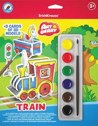 Игровой 3D пазл для раскрашивания Artberry/Train(краски акварельные 6цв+2 карты с фигур д/сборки) (Разноцветн)