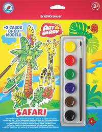 Игровой 3D пазл для раскрашивания Artberry/Safari(краски акварельные 6цв+2 карты с фигур д/сборки) (Разноцветн)