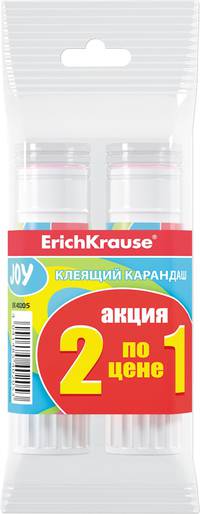 Клей-карандаш 15 г. JOY, 2шт., в полибеге (Ассорти)
