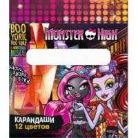 Карандаши цветные -12 цветов Мonster high,длинные в картонной коробке
