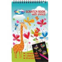 Блокнот-Гравюры &quot;Giraffe&quot;, 10 листов черного цвета, 1 лист с трафаретами, деревянная палочка. При помощи деревянной палочки на листах появляются красо