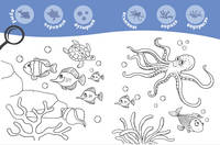 В океане. Книжка-раскраска с наклейками