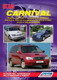 Kia Carnival. Модели 1998-2006 гг. выпуска с бензиновыми KV6 (2,5 л), GV6 (2,5 л.) и дизельными J3 (2,9 л CRDi), J3 (2,9 л TDi) двигателями. Руководство по ремонту и техническому обслуживанию
