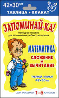 Запоминай-ка! Математика. Сложение и вычитание. Для учащихся 1-5 классов: Нагладное пособие для запоминания учебного материала. Таблица-плакат 42х30 см.