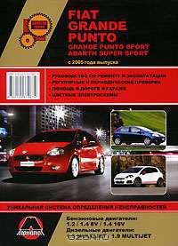 Fiat Grande Punto / Grande Punto Sport / Abarth Super Sport с 2005 г. Бензиновые двигатели 1,2 / 1,4 8V / 1,4 16V л. Дизельные двигатели 1,3 MULTIJET / 1,9 MULTIJET. Руководство по ремонту и эксплуатации. Цветные электросхемы