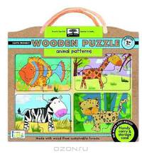 green start wooden puzzles: animal patterns - Earth Friendly Puzzles with Handy carry & storage case