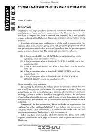 Student Leadership Practices Inventory , Observer Instrument (2 Page Insert, NCR Paper) (The Leadership Practices Inventory)