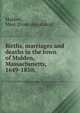 Births, marriages and deaths in the town of Malden, Massachusetts, 1649-1850;, Malden, Mass. [from old catalog] 