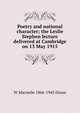 Poetry and national character; the Leslie Stephen lecture delivered at Cambridge on 13 May 1915, W Macneile 1866-1945 Dixon 
