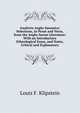 Analecta Anglo-Saxonica: Selections, in Prose and Verse, from the Anglo-Saxon Literature: With an Introductory Ethnological Essay, and Notes, Critical and Explanatory, Louis F. Klipstein 
