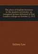 The place of English literature in the modern university; an inaugural lecture delivered at East London college on October 2, 1913, Lee, Sidney Sir 
