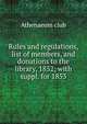 Rules and regulations, list of members, and donations to the library, 1852; with suppl. for 1853, Athenaeum club 