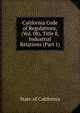 California Code of Regulations, (Vol. 08), Title 8, Industrial Relations (Part 1), State of California 