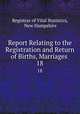 Report Relating to the Registration and Return of Births, Marriages .. 18, Registrar of Vital Statistics, New Hampshire 