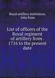 List of officers of the Royal regiment of artillery from . 1716 to the present date, Royal artillery institution, John Kane 