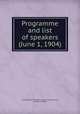 Programme and list of speakers (June 1, 1904), International Congress of Arts and Science, St. Louis (1904) 