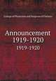 Announcement. 1919-1920, College of Physicians and Surgeons of Ontario 