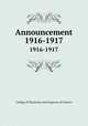 Announcement. 1916-1917, College of Physicians and Surgeons of Ontario 