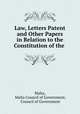 Law, Letters Patent and Other Papers in Relation to the Constitution of the ., Malta, Malta Council of Government, Council of Government 