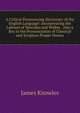 A Critical Pronouncing Dictionary of the English Language: Incorporating the Labours of Sheridan and Walker . Also a Key to the Pronunciation of Classical and Scripture Proper Names, James Knowles 